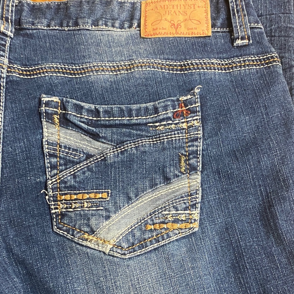 Amethyst Jeans Dark Blue Flare with Distressed Details size 14